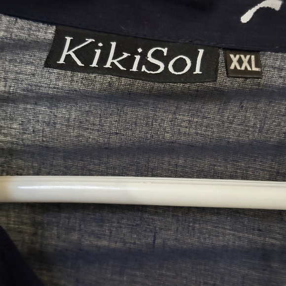 Kiki Sol Lightweight Cotton Button Up Blouse Navy Blue White Coral Print XXL - Picture 3 of 12